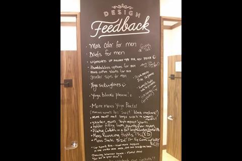 The Lululemon store has a feedback wall in the dressing room